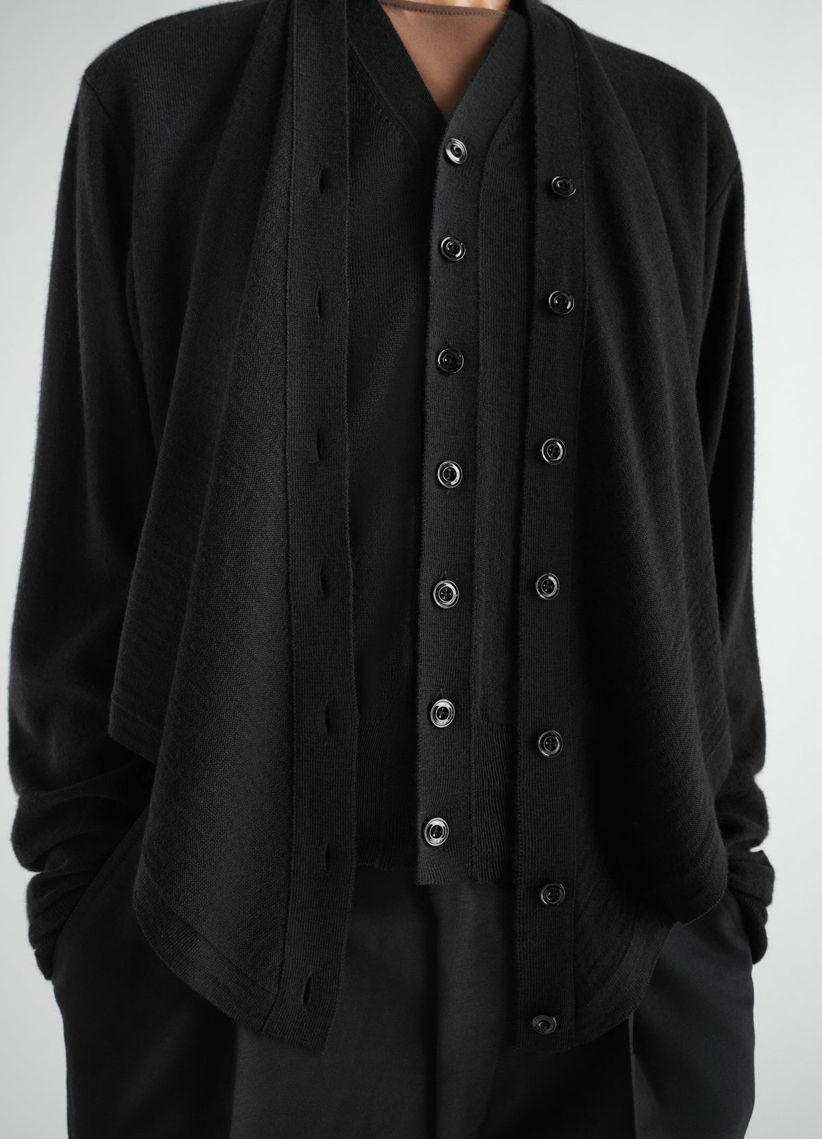 CARDIGAN TROMPE-L'ŒIL EN MÉLANGE DE MÉRINOS