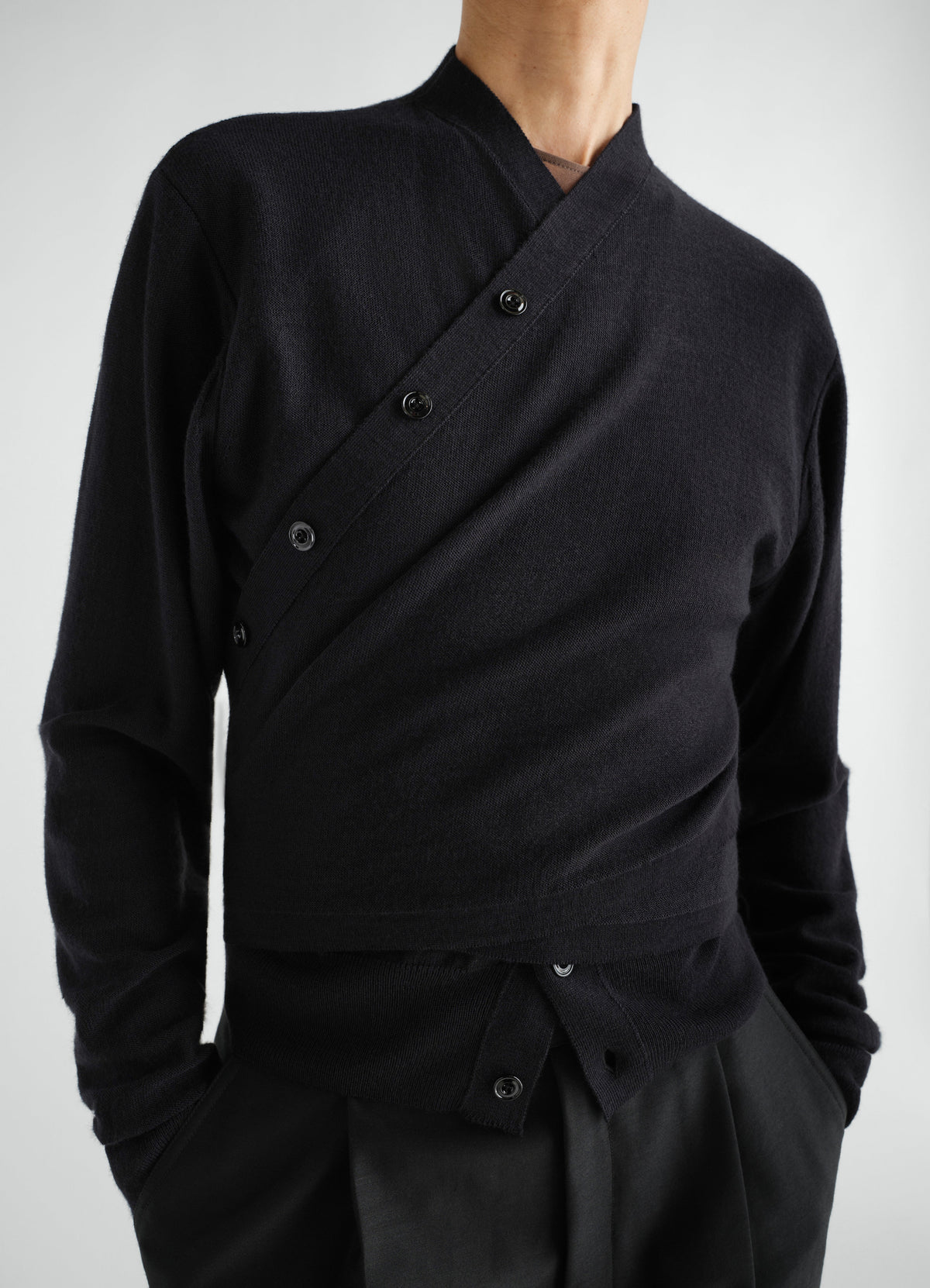 CARDIGAN TROMPE-L'ŒIL EN MÉLANGE DE MÉRINOS