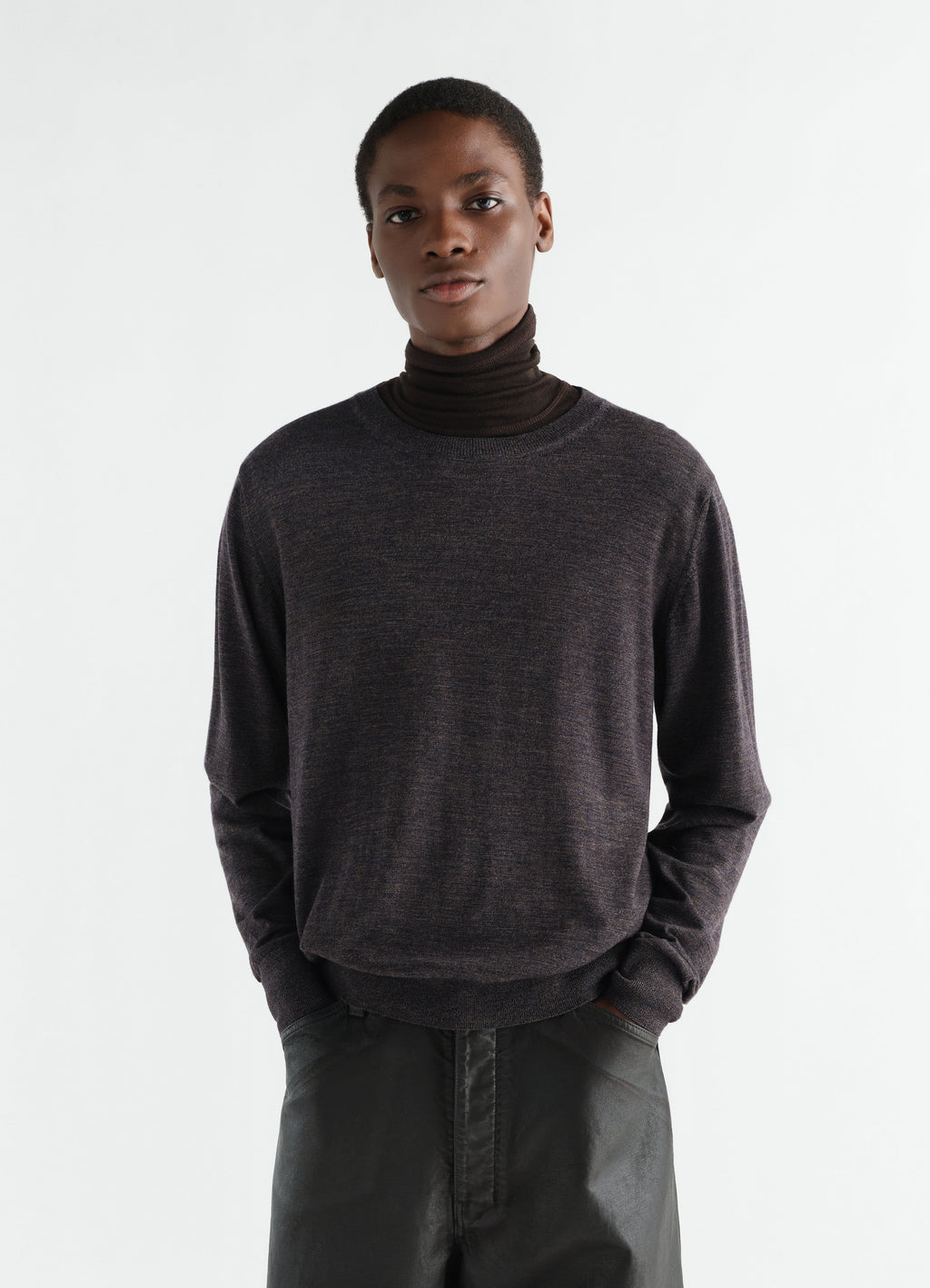 CREW NECK SWEATER IN MOULINE FINE MERINO WOOL