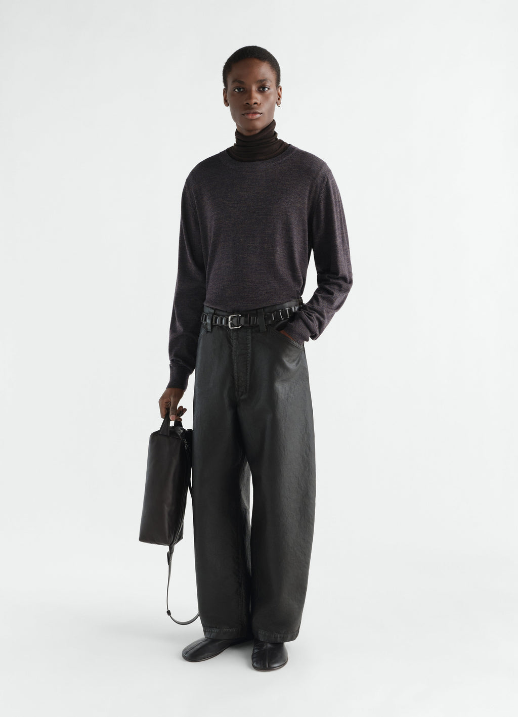 CREW NECK SWEATER IN MOULINE FINE MERINO WOOL