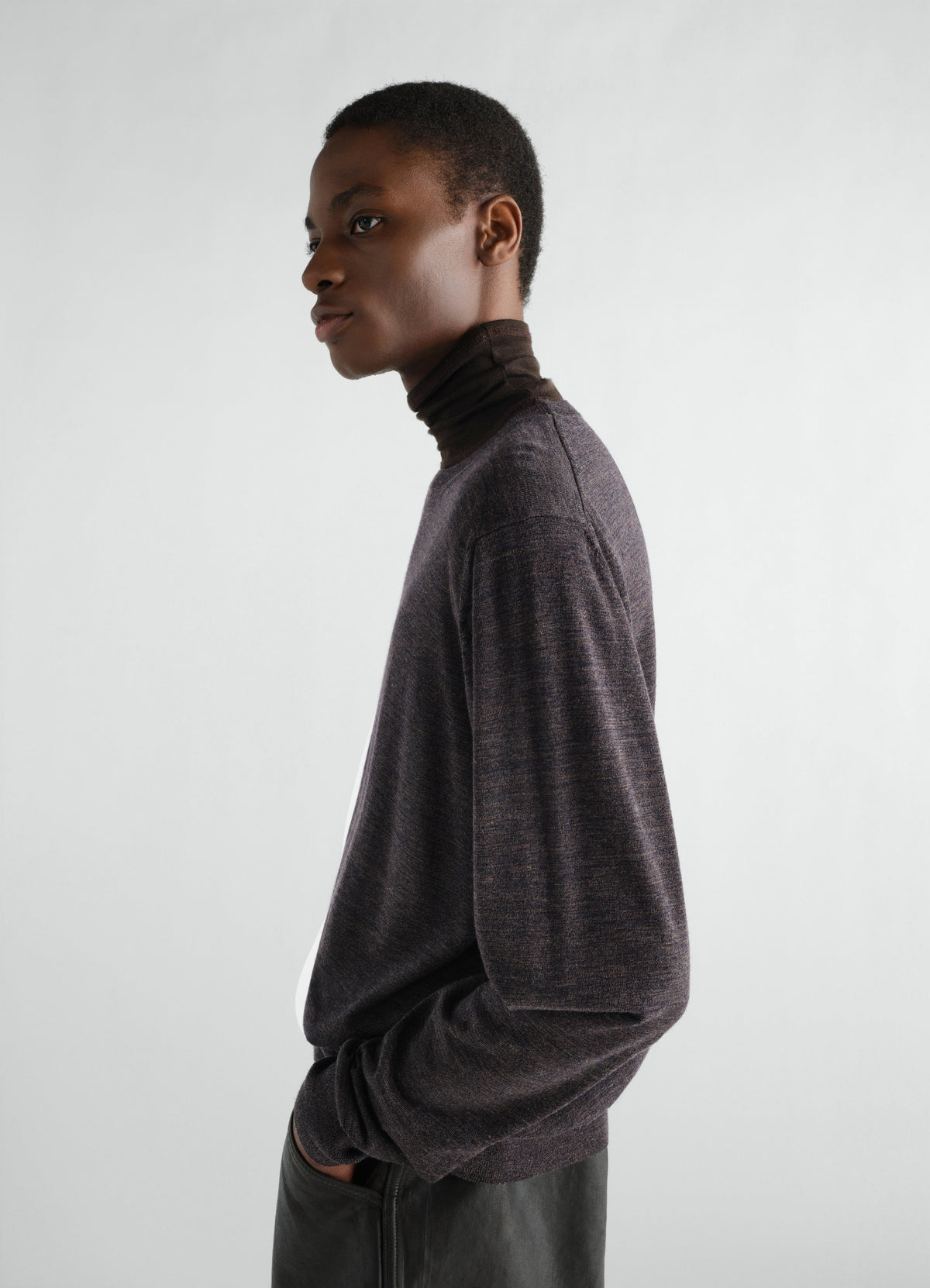 CREW NECK SWEATER IN MOULINE FINE MERINO WOOL