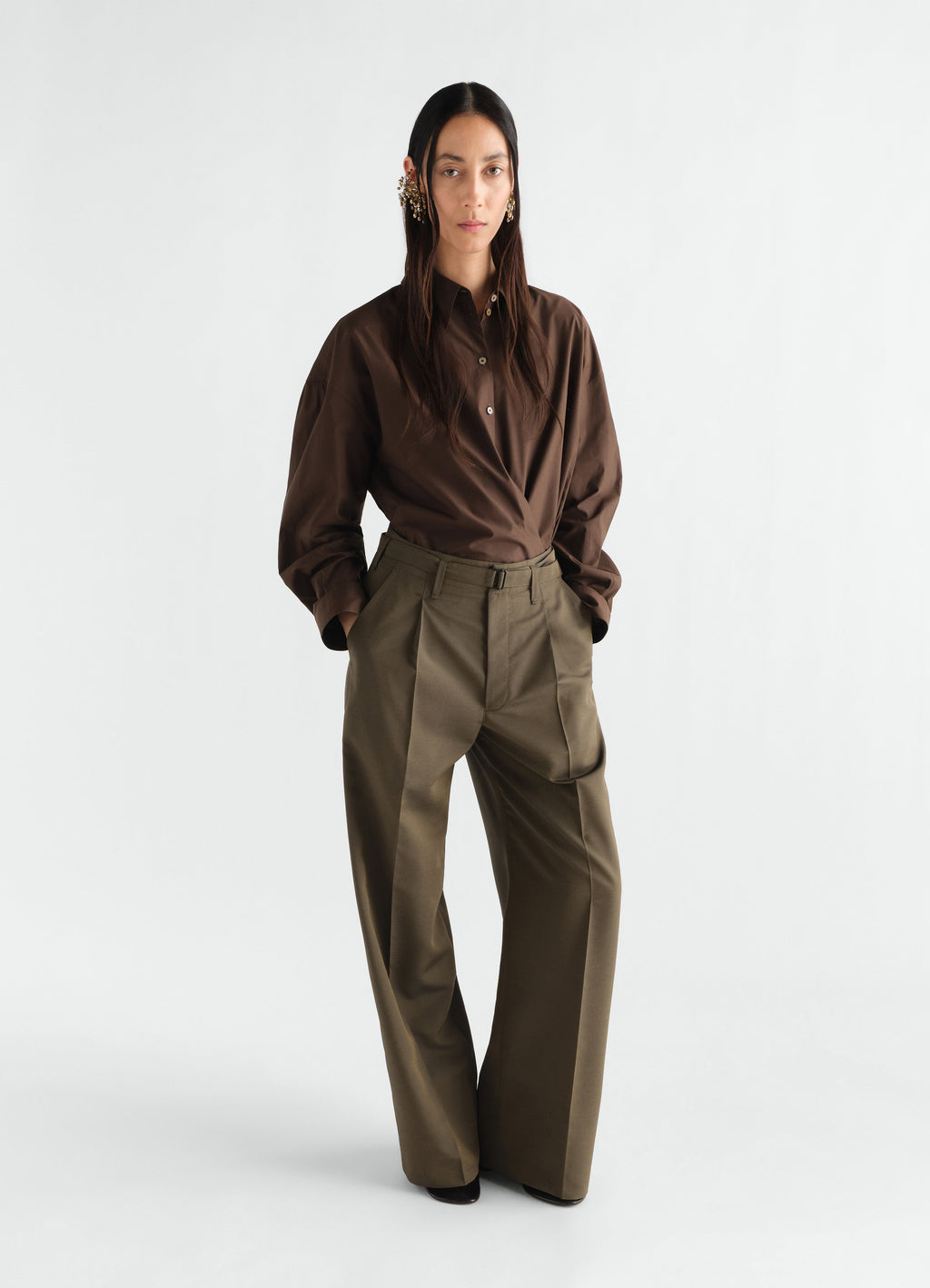 STRAIGHT COLLAR TWISTED SHIRT IN WASHED COTTON SILK