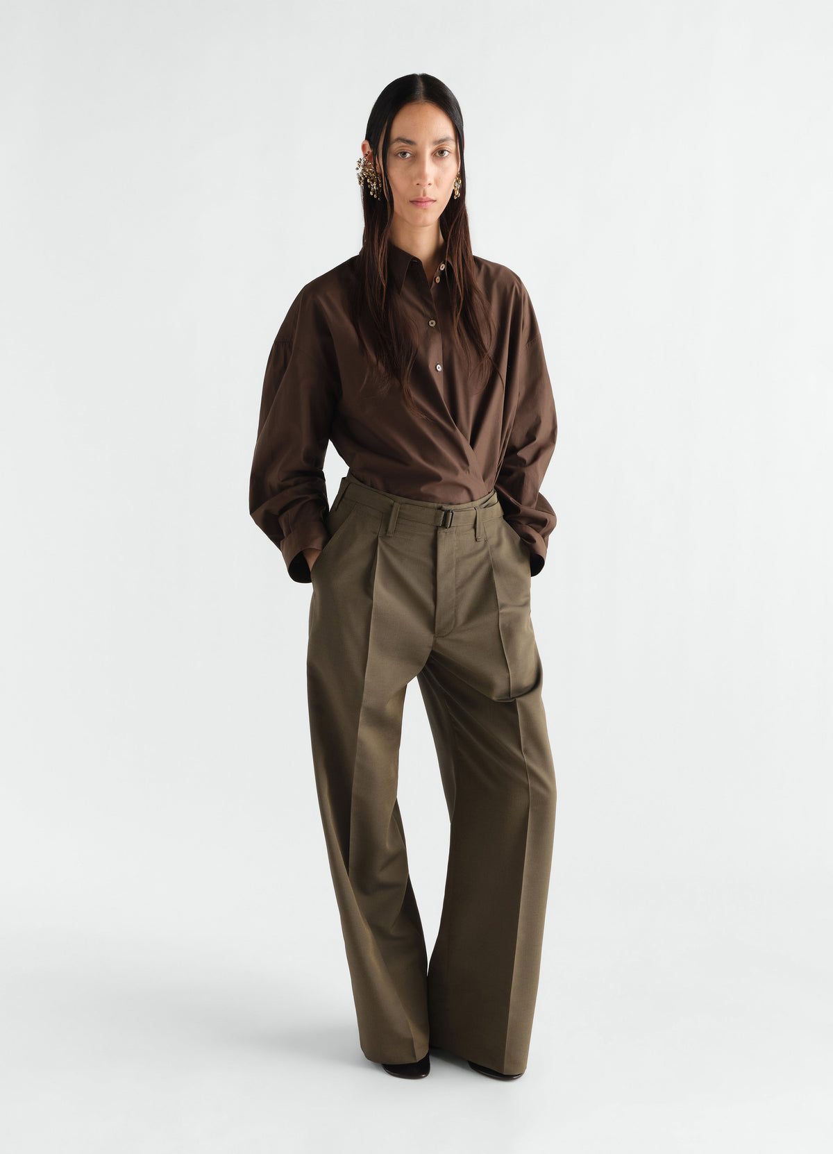 STRAIGHT COLLAR TWISTED SHIRT IN WASHED COTTON SILK