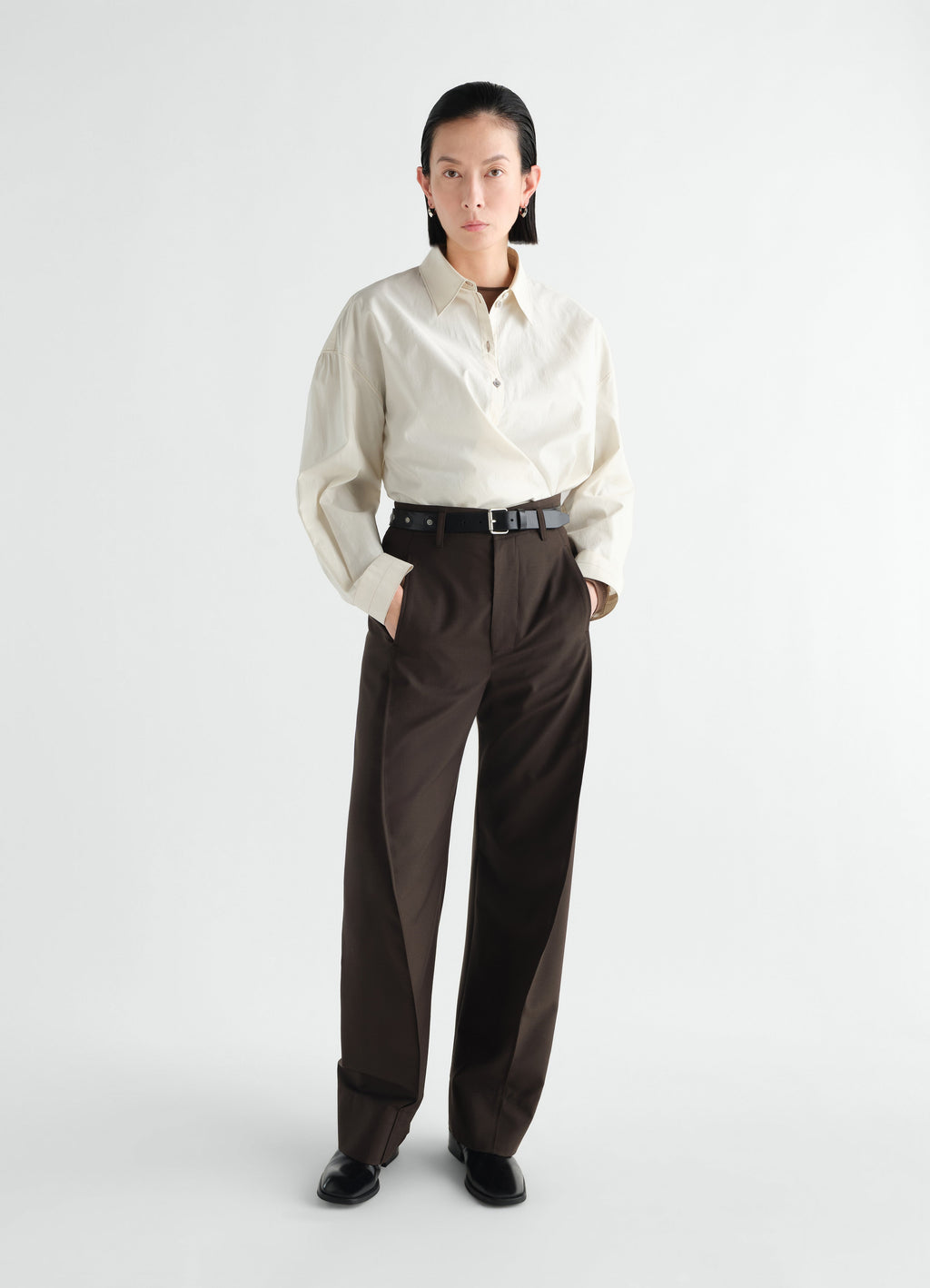 CHEMISE À COL DROIT ET TORSADÉ EN SOIE ET COTON LAVÉ