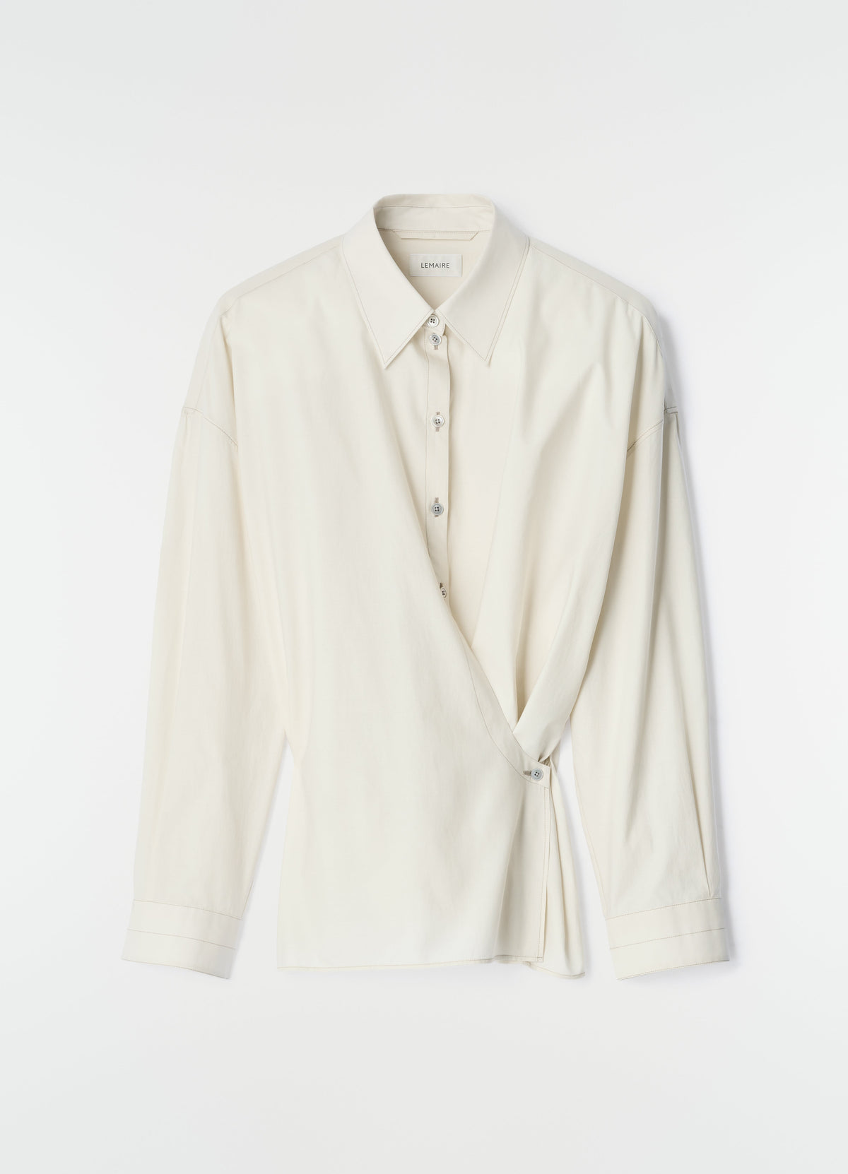 CHEMISE À COL DROIT ET TORSADÉ EN SOIE ET COTON LAVÉ