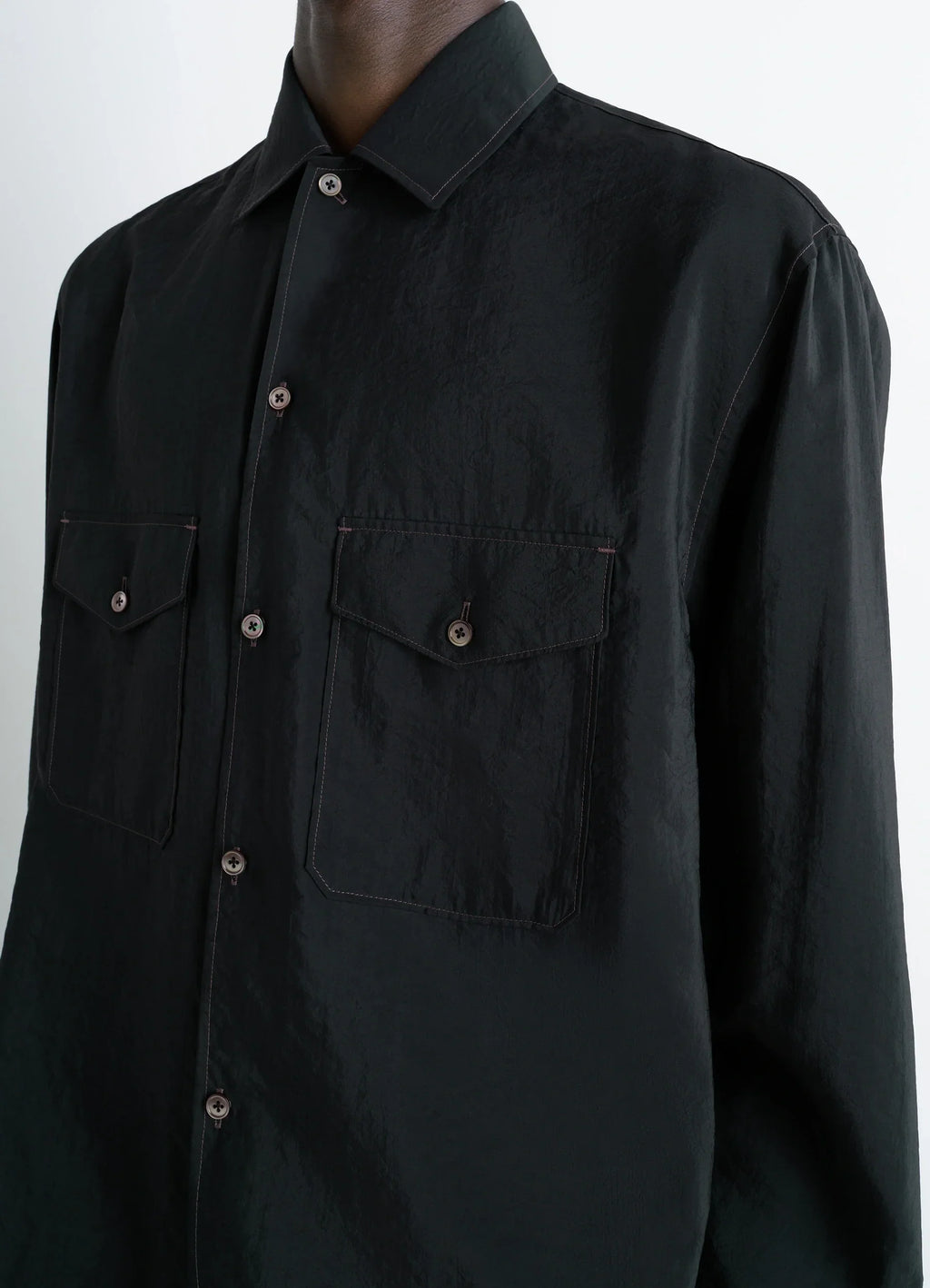 CONVERTIBLE COLLAR SHIRT IN DRY SILK