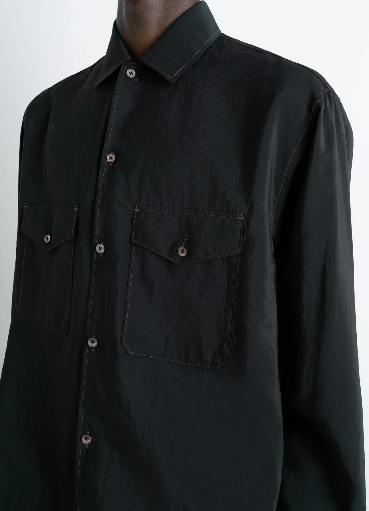 CHEMISE À COL CONVERTIBLE EN SOIE SÈCHE