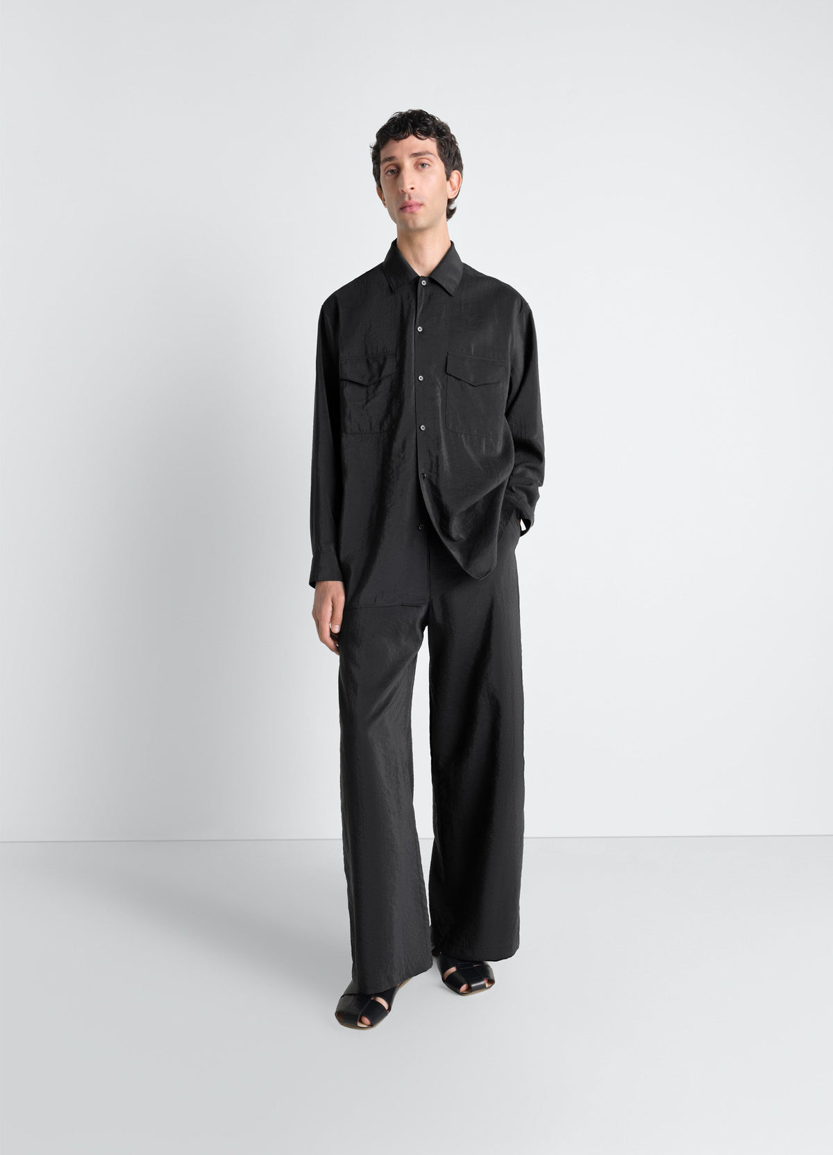 CHEMISE À COL CONVERTIBLE EN SOIE SÈCHE