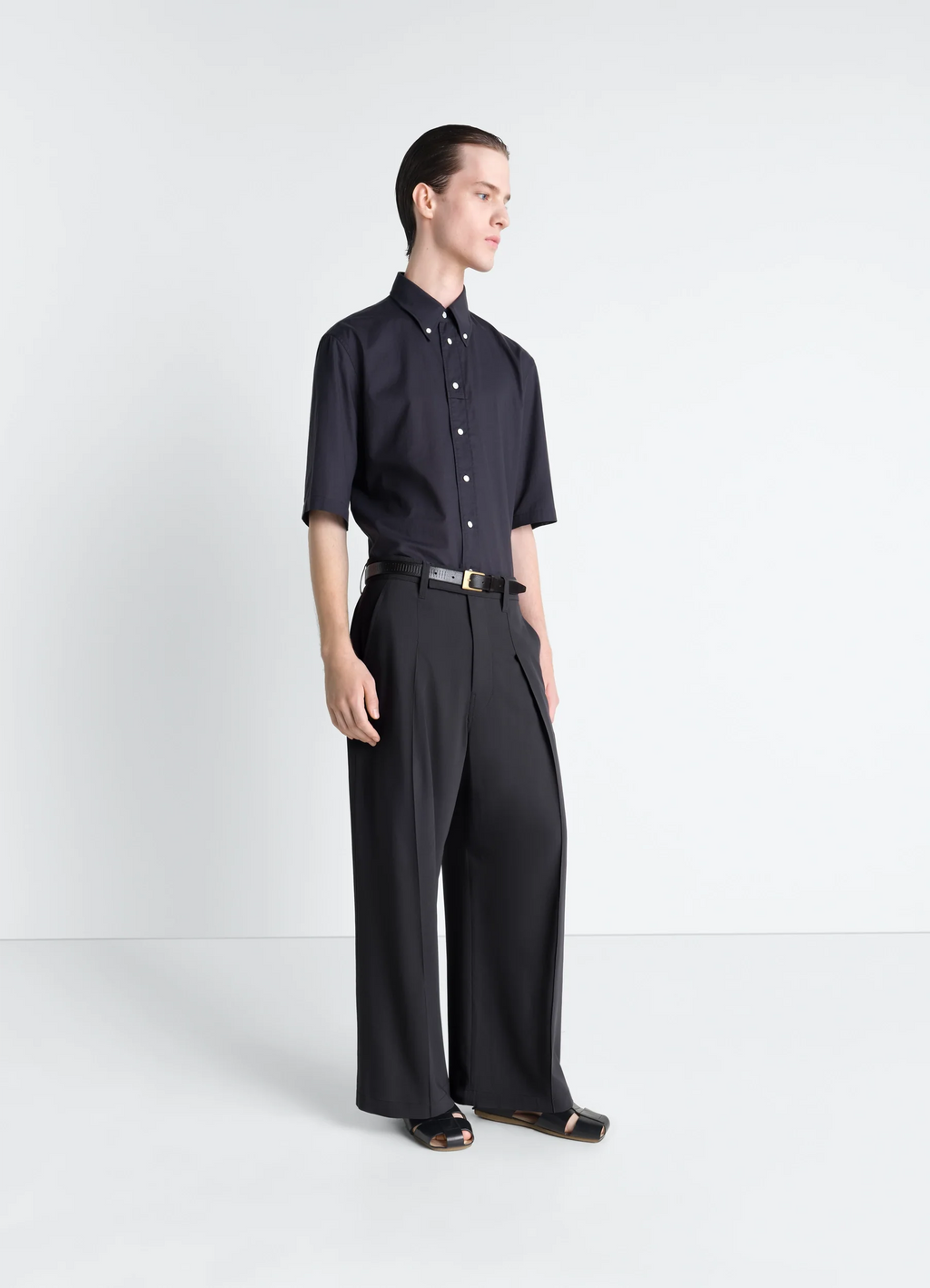 CHEMISE À MANCHES COURTES EN MOUSSELINE DE COTON LAVÉ