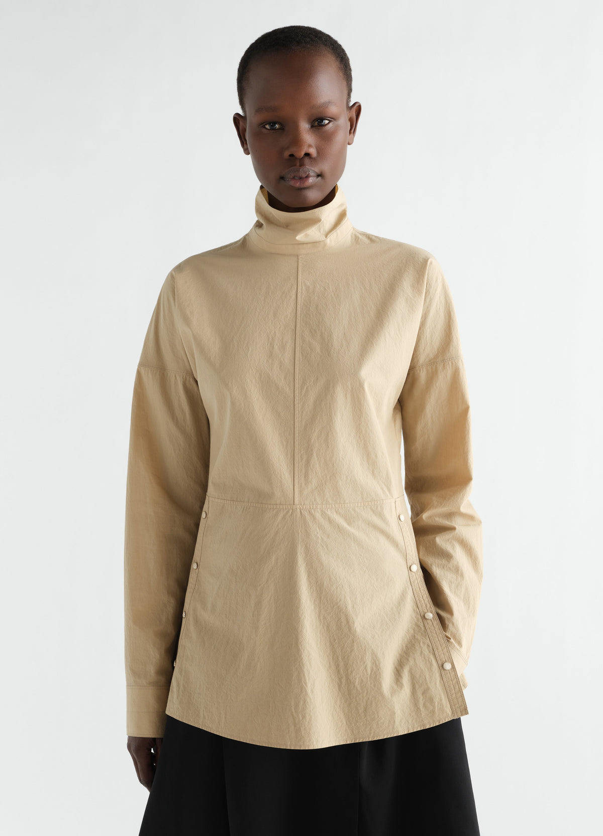 PLASTRON TOP WITH SNAPS IN CREPE COTTON
