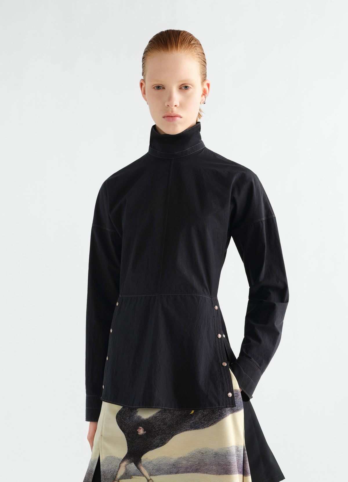 PLASTRON TOP WITH SNAPS IN CREPE COTTON