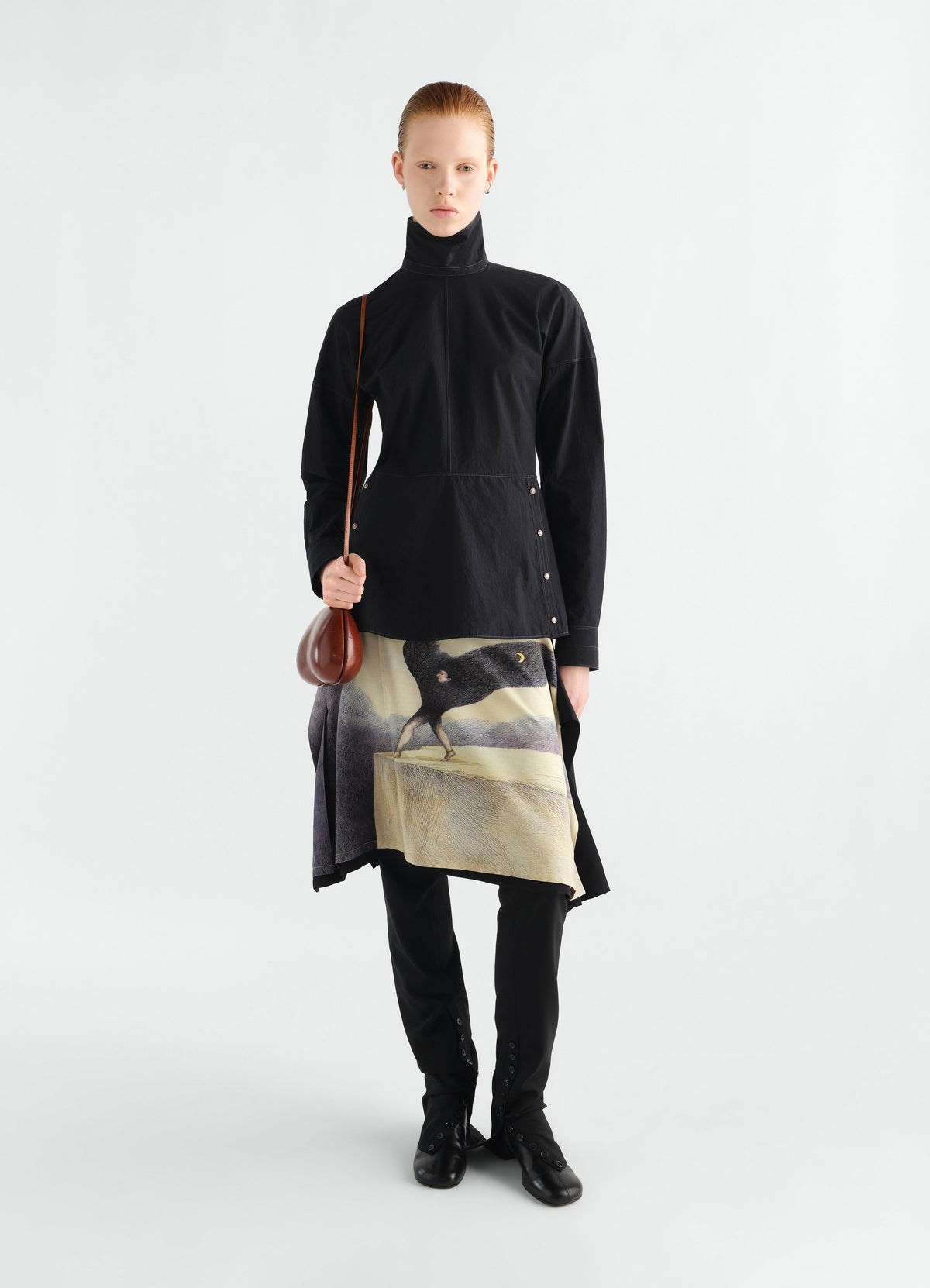 PLASTRON TOP WITH SNAPS IN CREPE COTTON