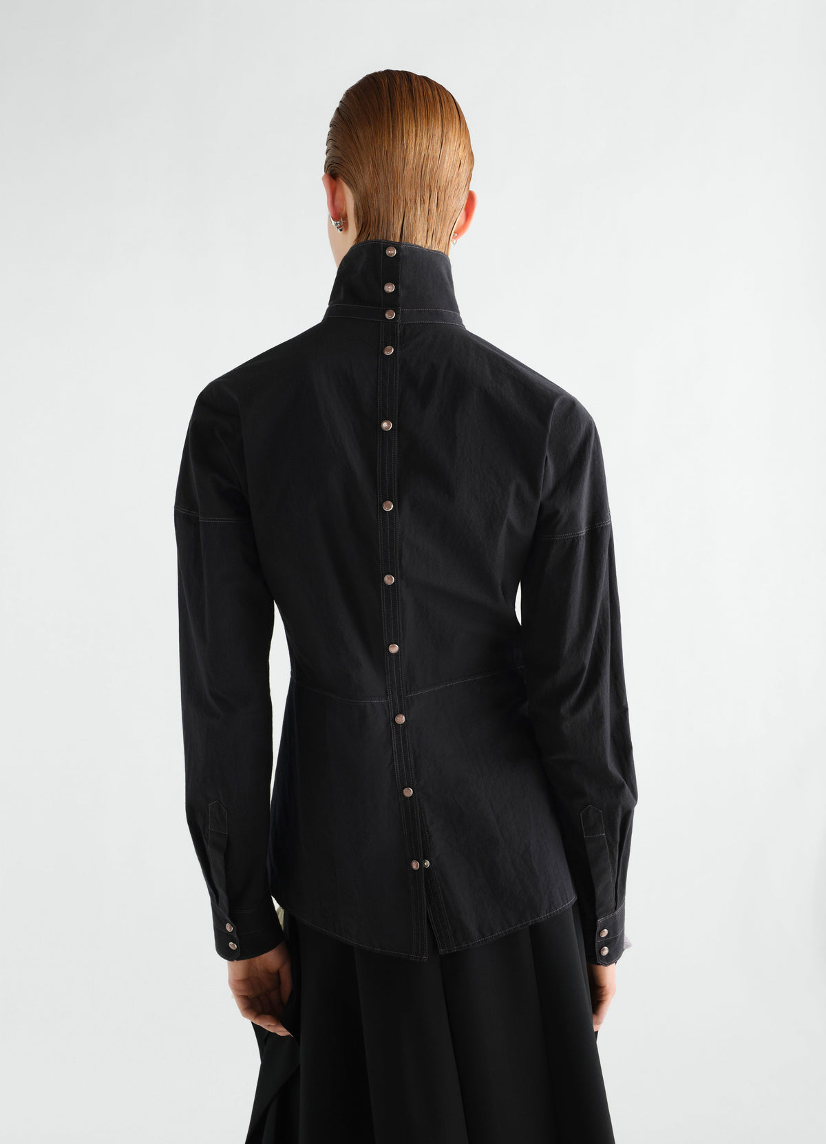 PLASTRON TOP WITH SNAPS IN CREPE COTTON
