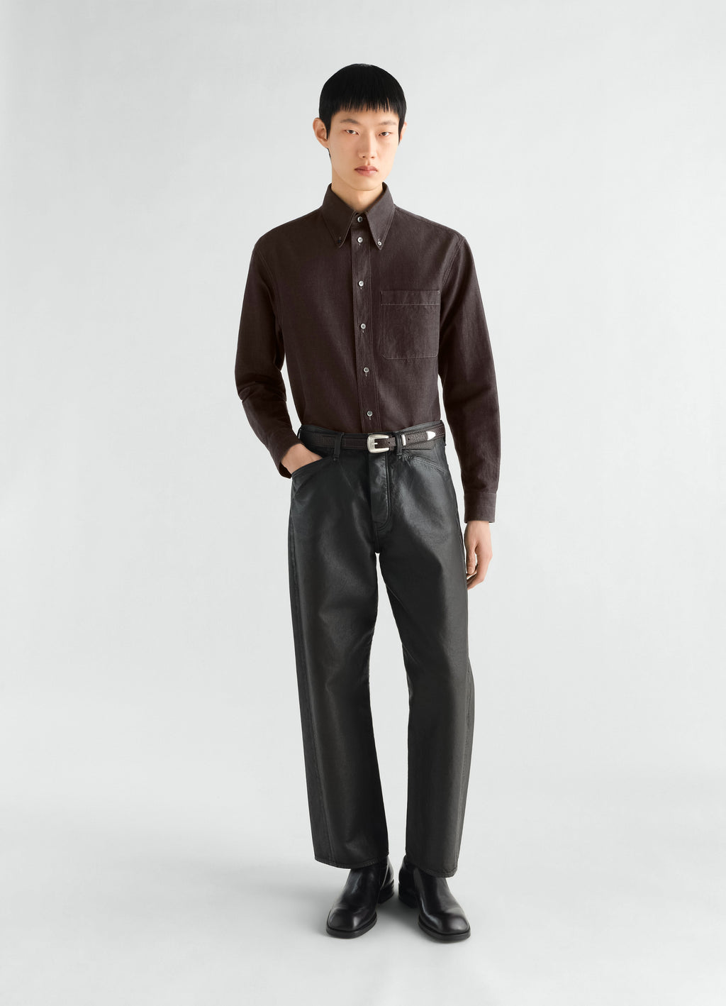 CHEMISE BOUTONNÉE EN CHAMBRAY DE COTON ET LIN