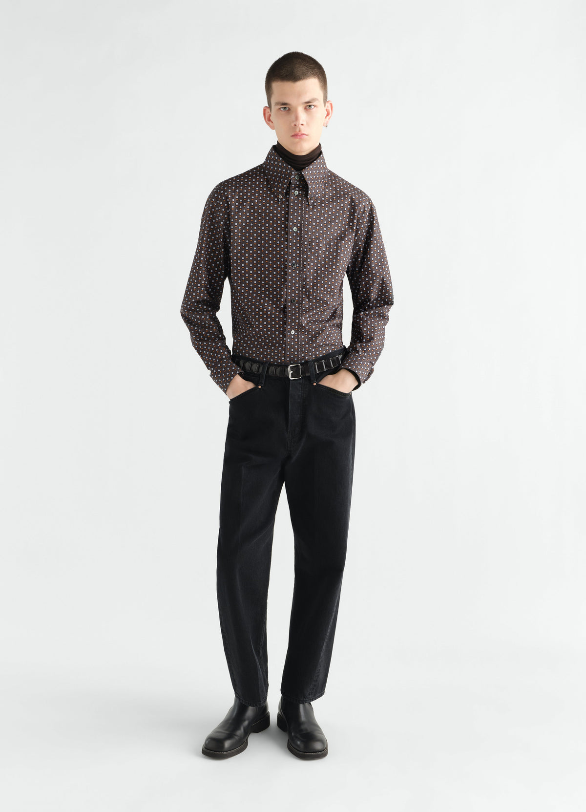 CHEMISE BOUTONNÉE EN COTON À IMPRIMÉ CERCLES