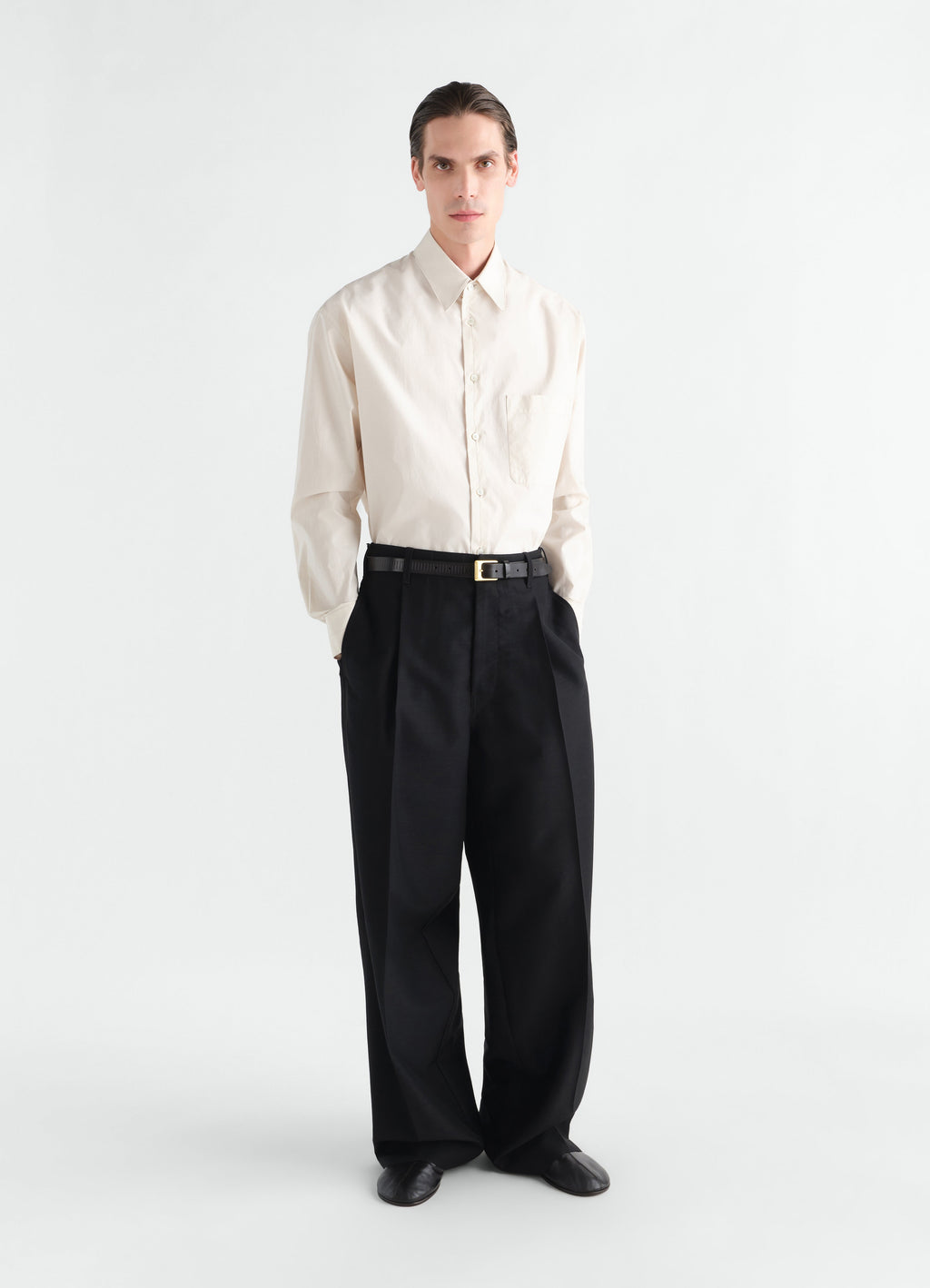 CHEMISE CLASSIQUE EN COTON ET SOIE LAVÉS