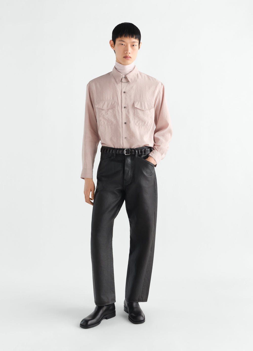 CONVERTIBLE COLLAR SHIRT IN DRY SILK