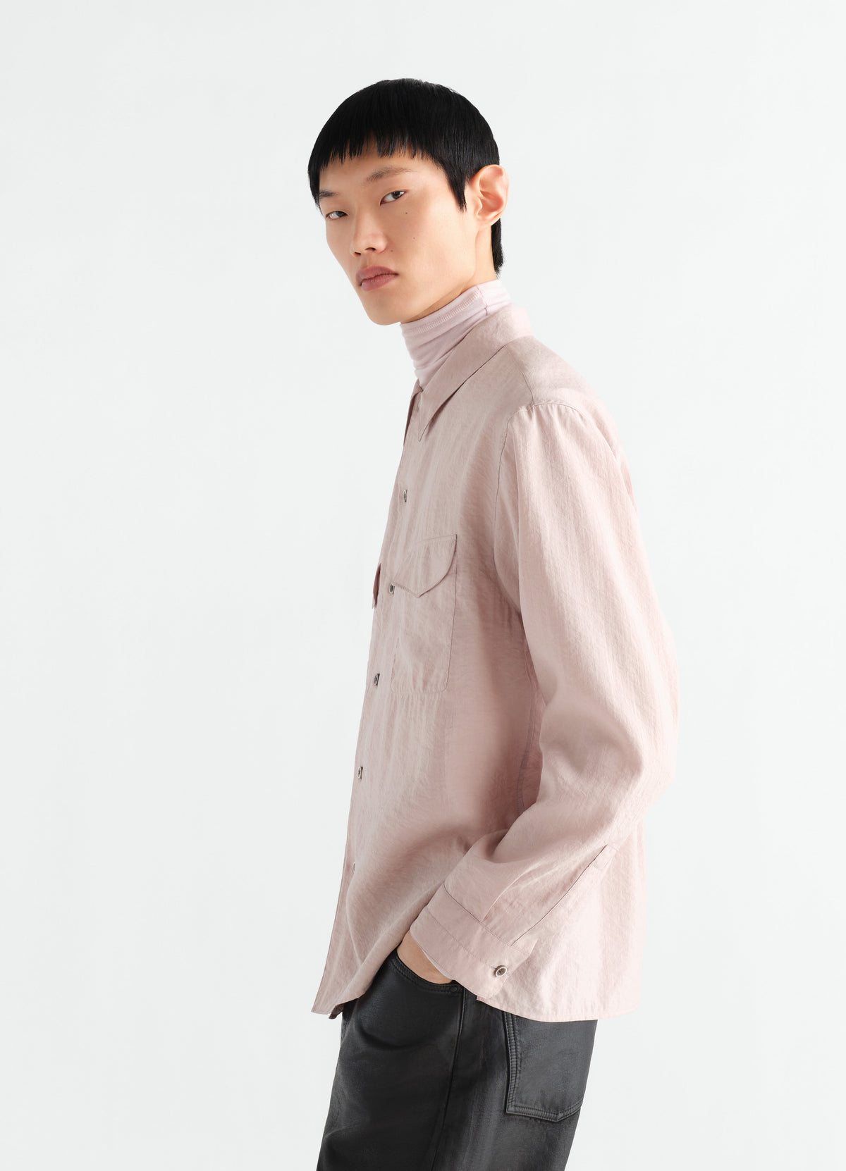 CONVERTIBLE COLLAR SHIRT IN DRY SILK