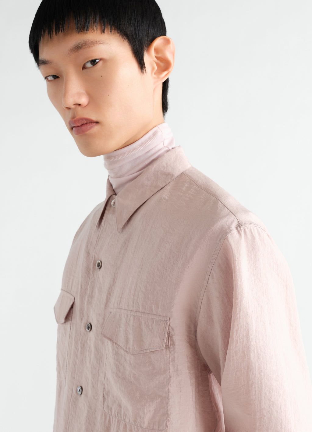 CONVERTIBLE COLLAR SHIRT IN DRY SILK