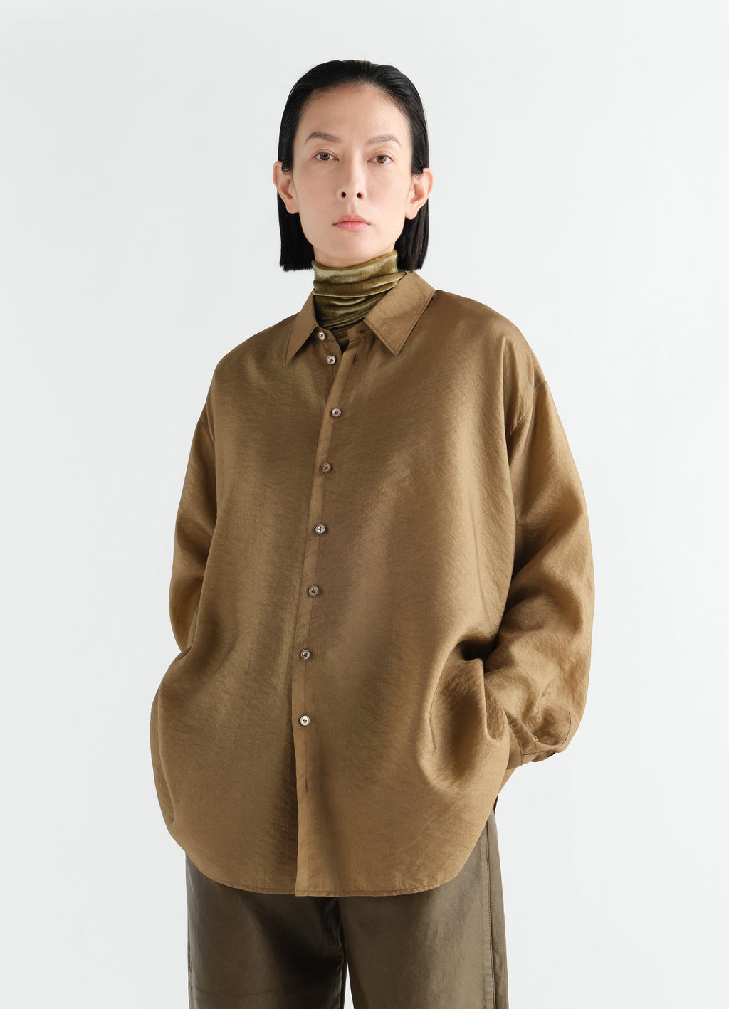 DRAPE SHIRT IN SHINY CUPRO