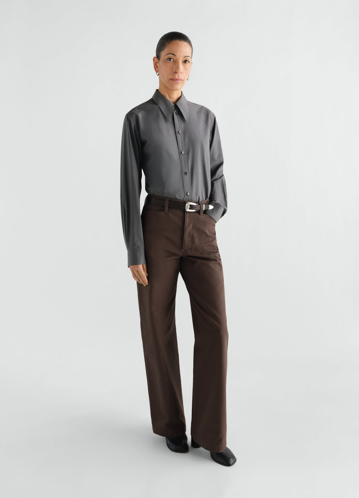 POINTED COLLAR SHIRT IN WASHED COTTON SILK