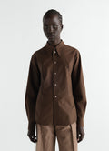 CHEMISE À COL POINTU EN SOIE ET COTON LAVÉ