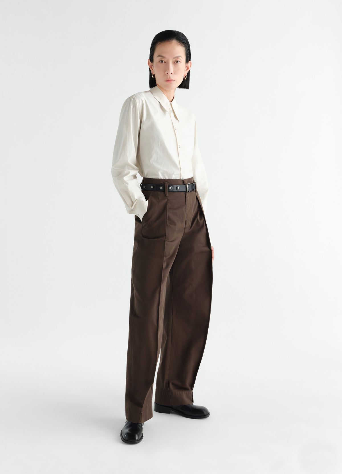POINTED COLLAR SHIRT IN WASHED COTTON SILK
