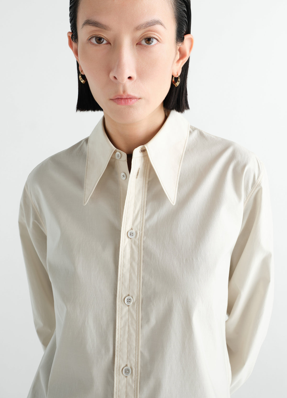 POINTED COLLAR SHIRT IN WASHED COTTON SILK