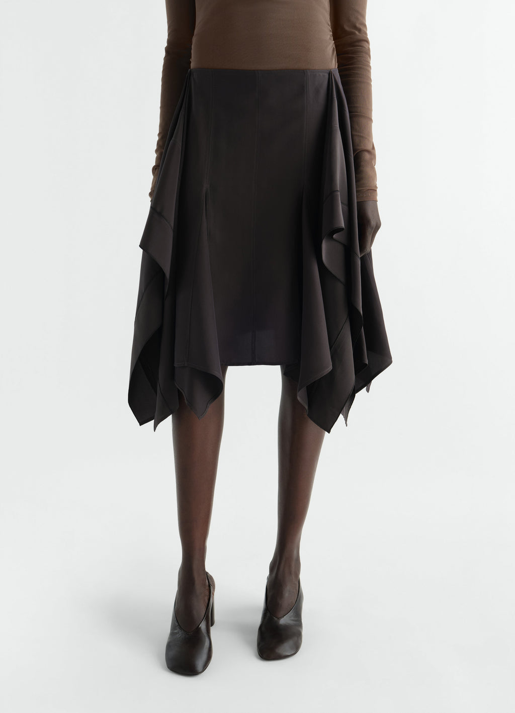 JUPE À PANNEAUX EN TOILE DE VISCOSE ET SOIE