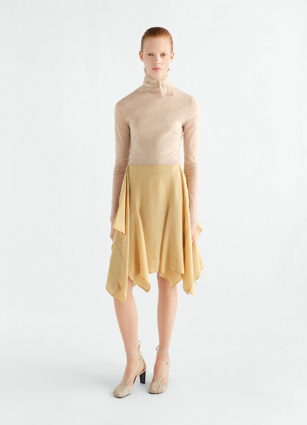 JUPE À PANNEAUX EN TOILE DE VISCOSE ET SOIE