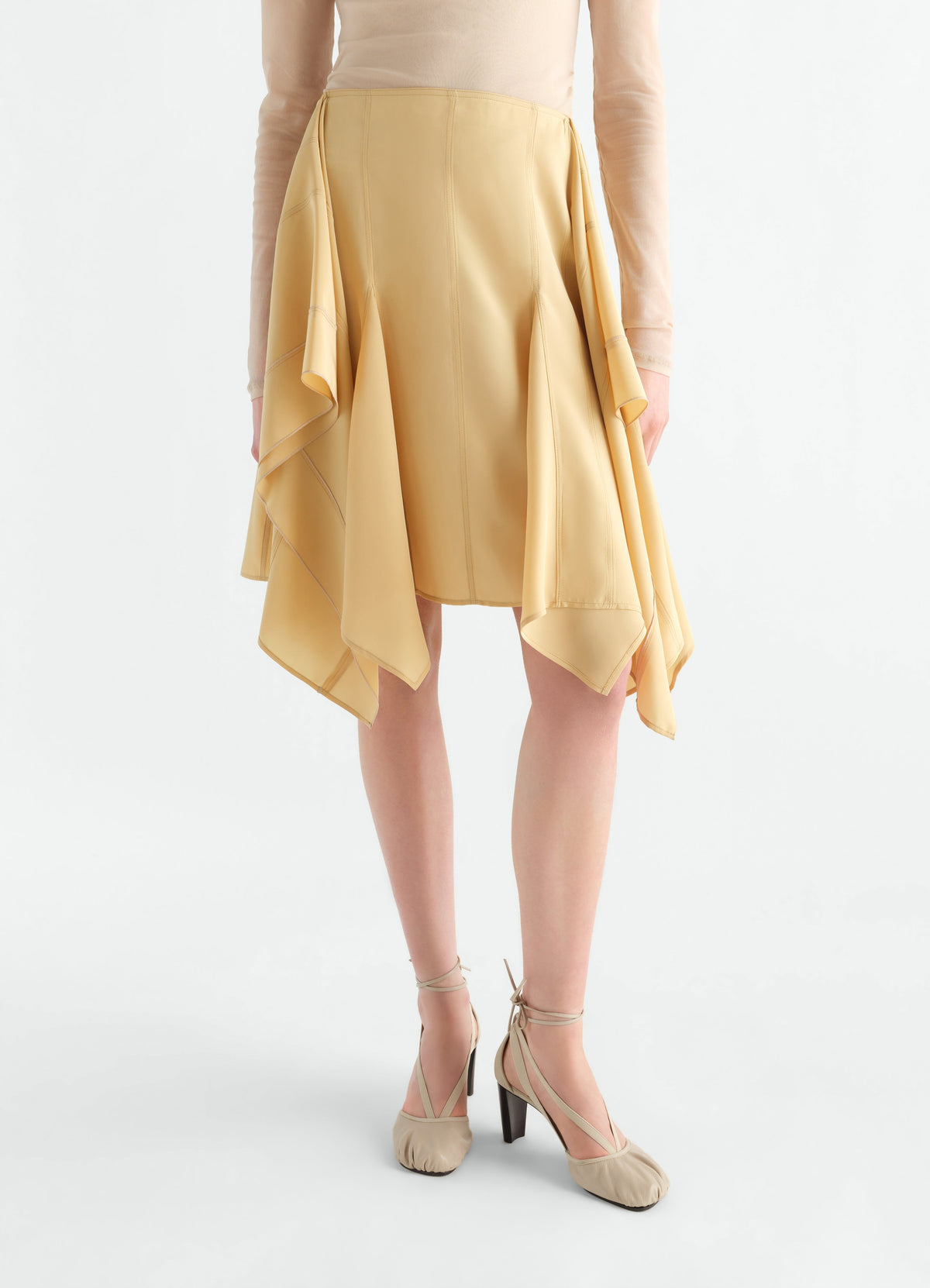 JUPE À PANNEAUX EN TOILE DE VISCOSE ET SOIE