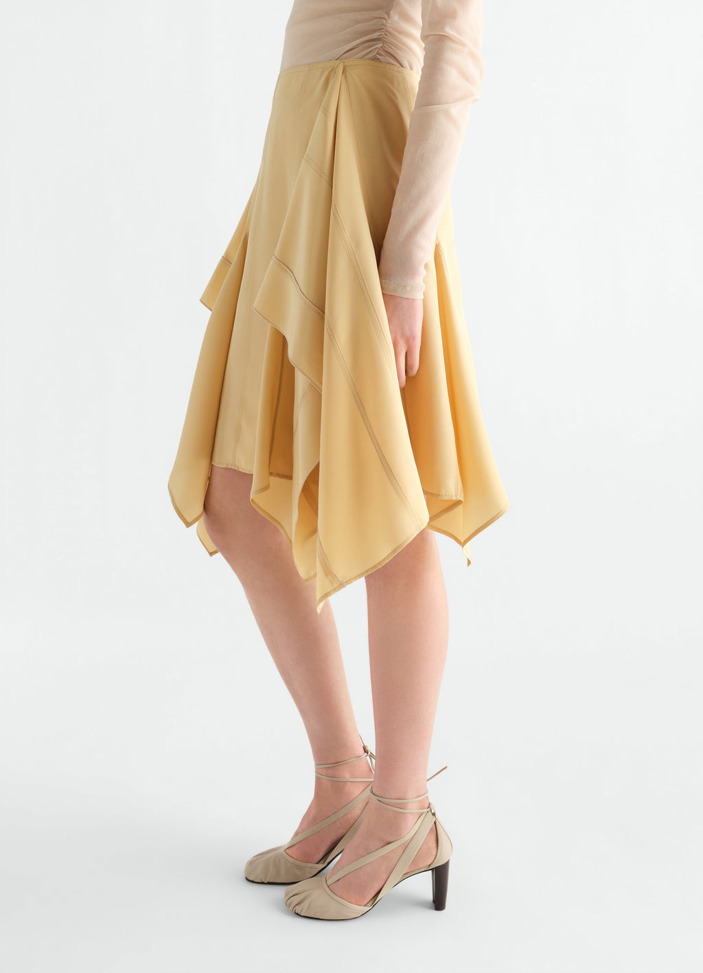 JUPE À PANNEAUX EN TOILE DE VISCOSE ET SOIE