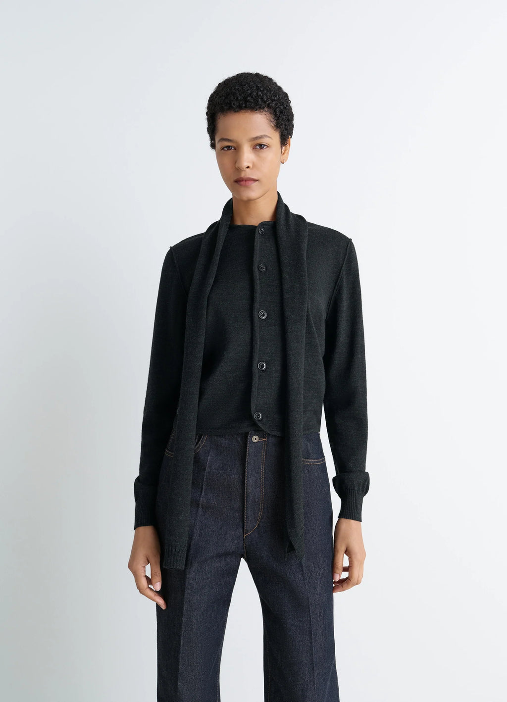 CARDIGAN CROISÉ AVEC ÉCHARPE EN MÉLANGE DE MÉRINOS