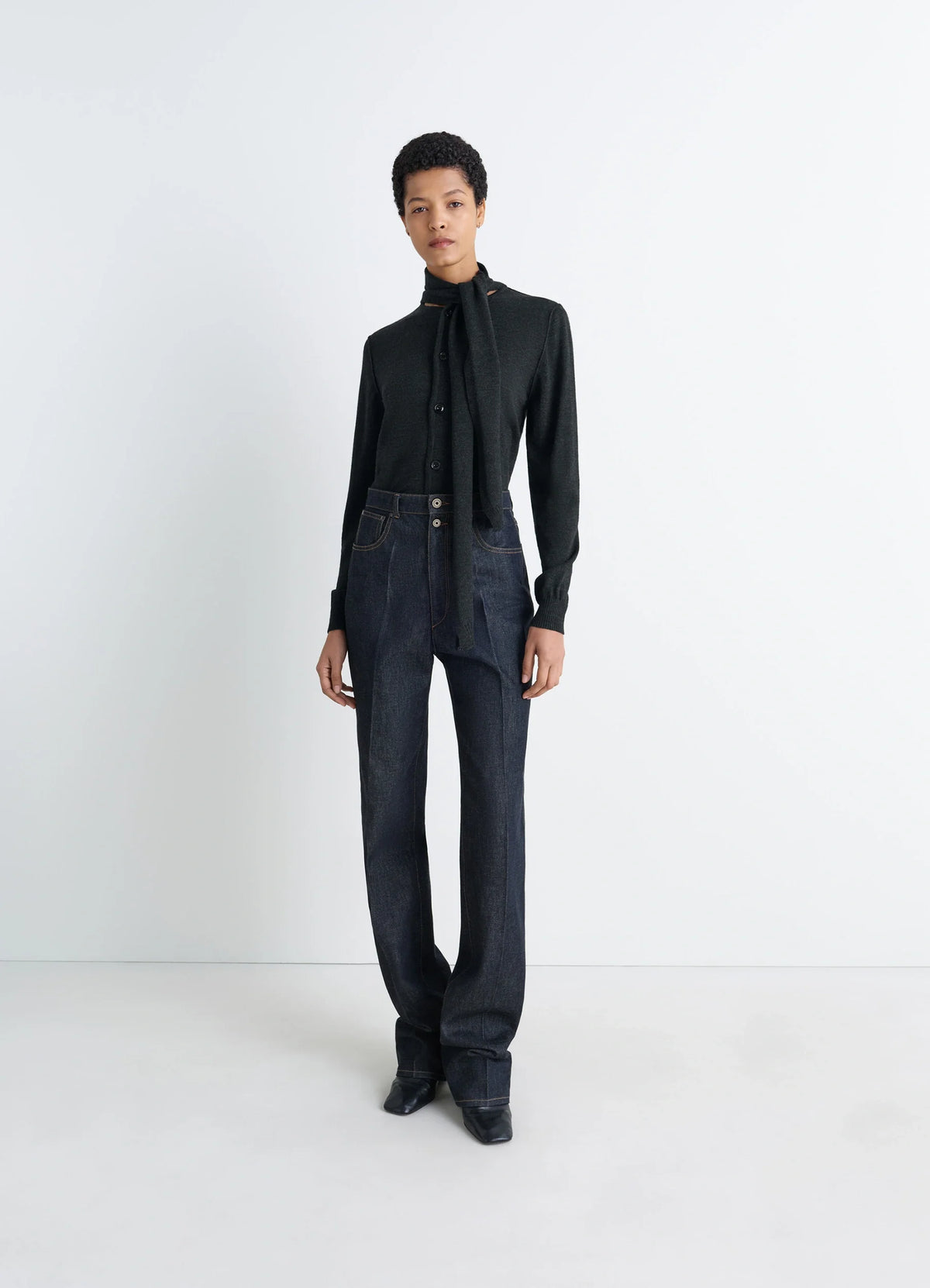 CARDIGAN CROISÉ AVEC ÉCHARPE EN MÉLANGE DE MÉRINOS