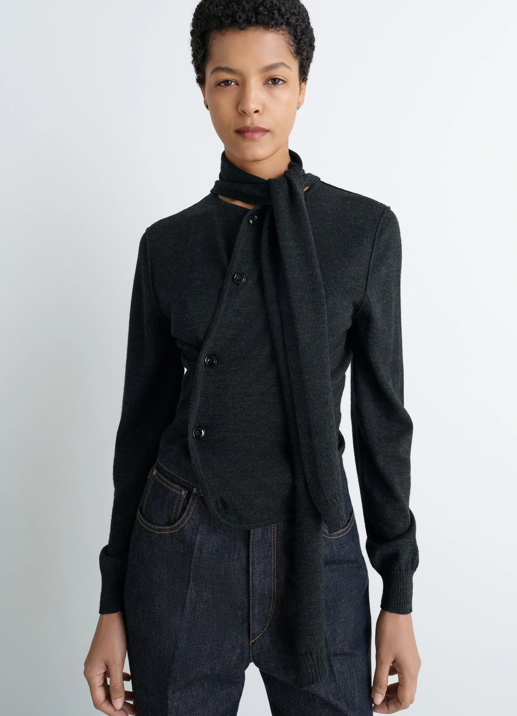 CARDIGAN CROISÉ AVEC ÉCHARPE EN MÉLANGE DE MÉRINOS