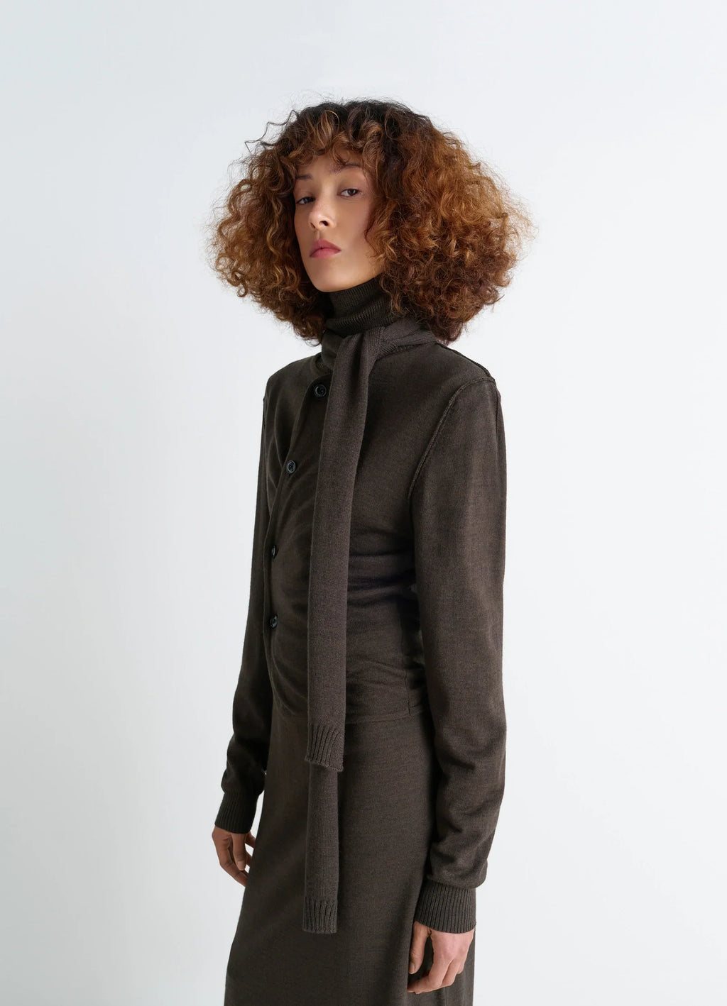 CARDIGAN CROISÉ AVEC ÉCHARPE EN MÉLANGE DE MÉRINOS