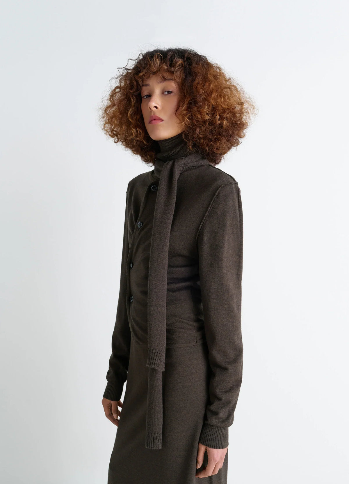 CARDIGAN CROISÉ AVEC ÉCHARPE EN MÉLANGE DE MÉRINOS