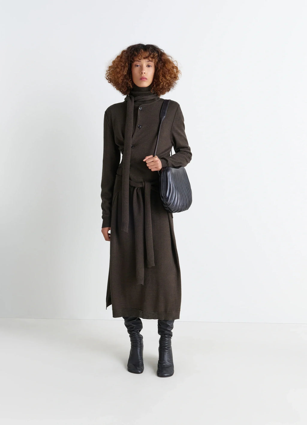 CARDIGAN CROISÉ AVEC ÉCHARPE EN MÉLANGE DE MÉRINOS