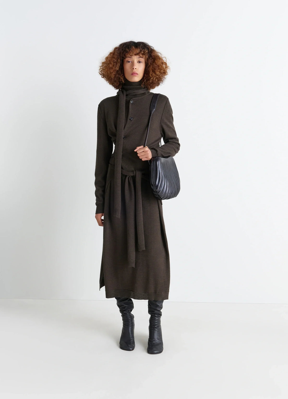 CARDIGAN CROISÉ AVEC ÉCHARPE EN MÉLANGE DE MÉRINOS
