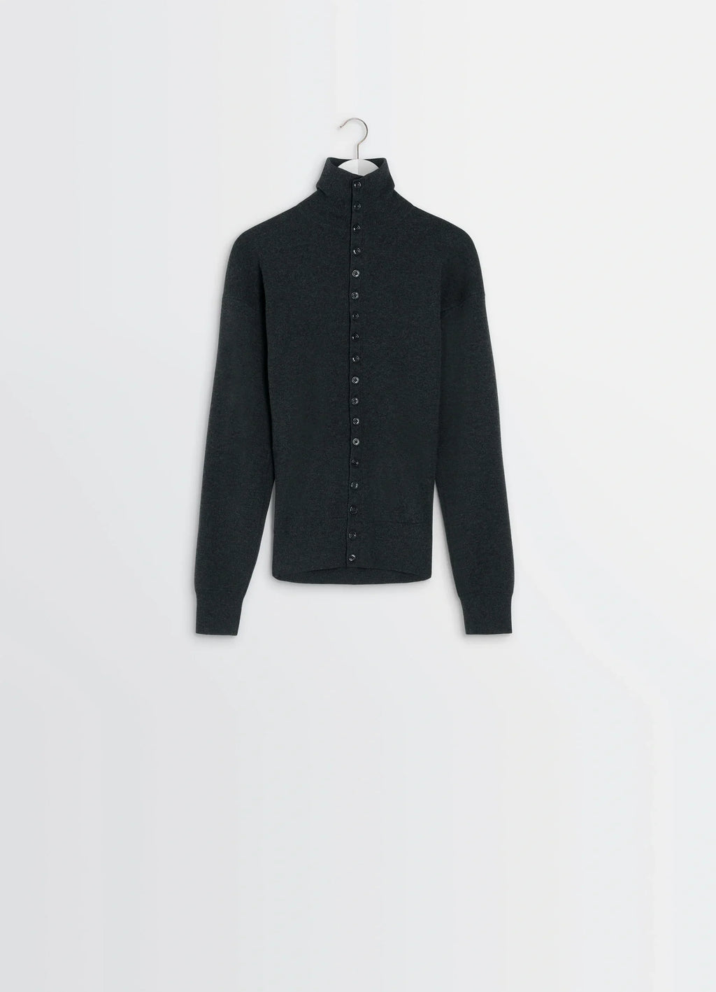 BUTTONED FITTED CARDIGAN IN FINE WOOL