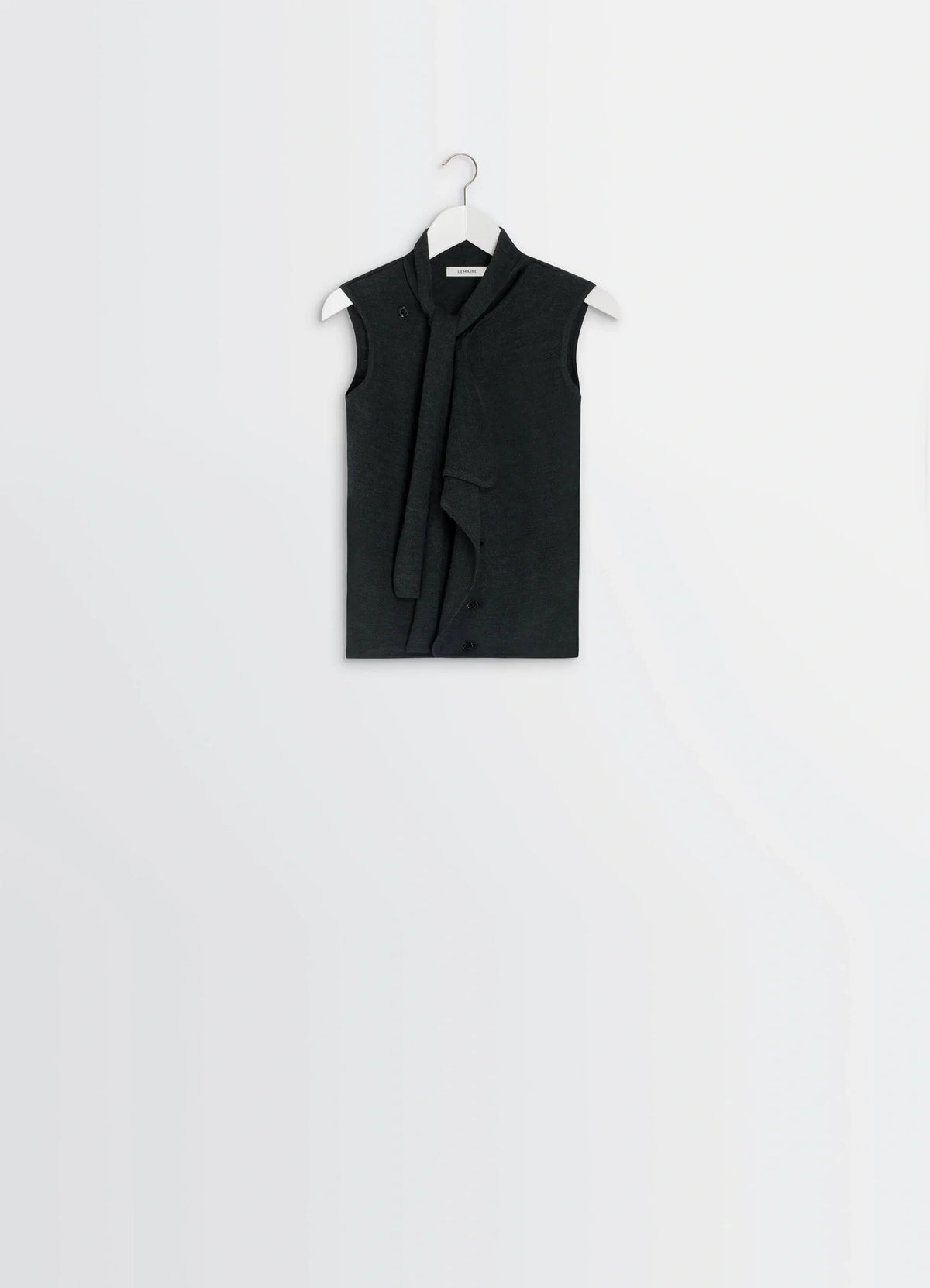 ASYMMETRICAL SLEEVELESS CARDIGAN IN MERINO BLEND