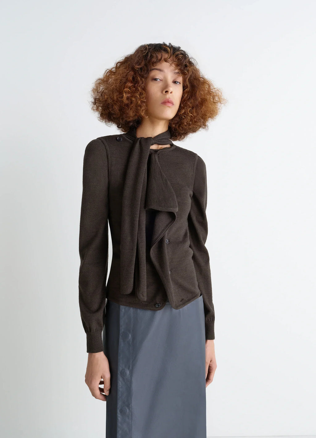 CARDIGAN ASYMÉTRIQUE SANS MANCHES EN MÉLANGE DE MÉRINOS