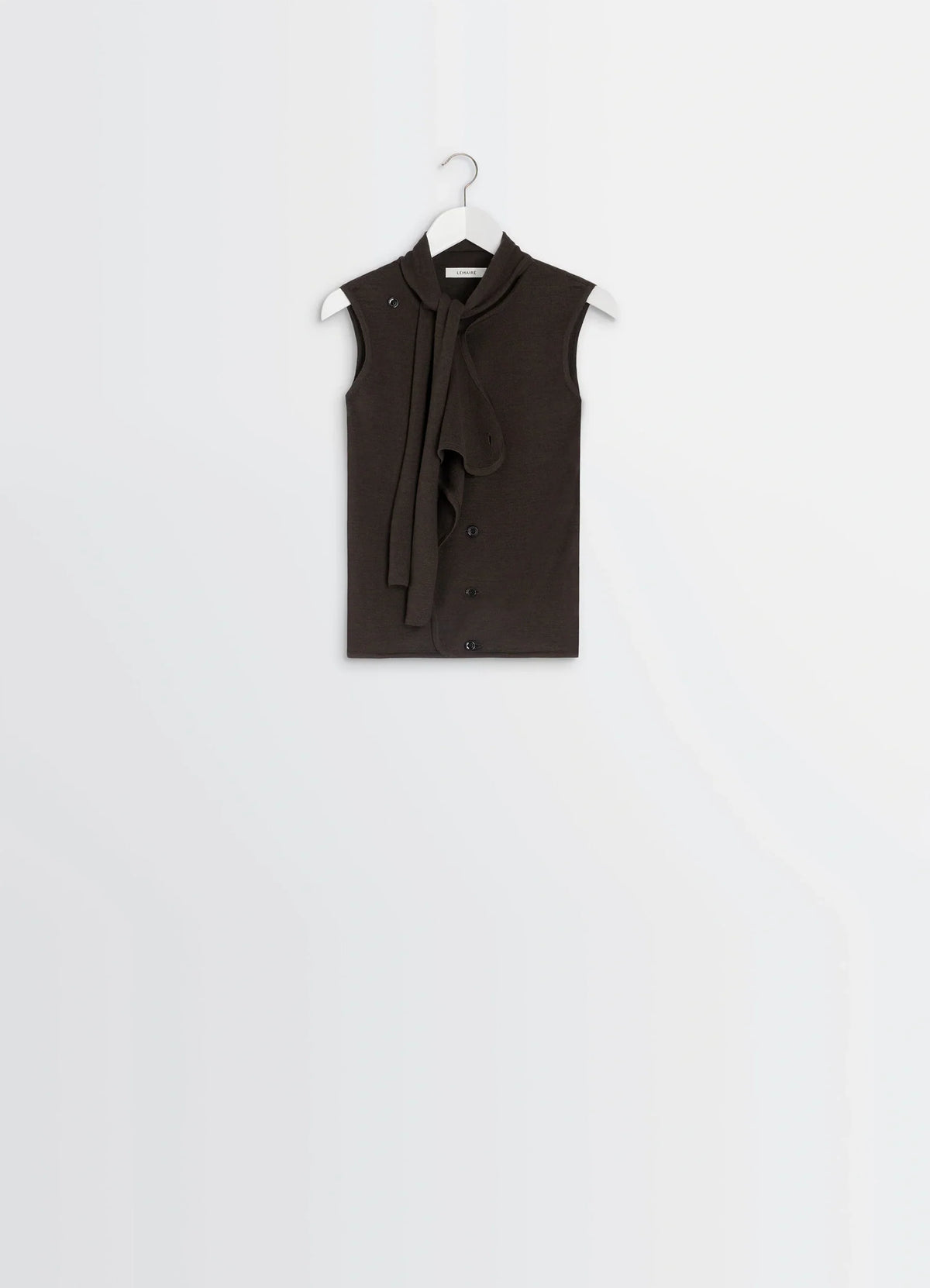 ASYMMETRICAL SLEEVELESS CARDIGAN IN MERINO BLEND