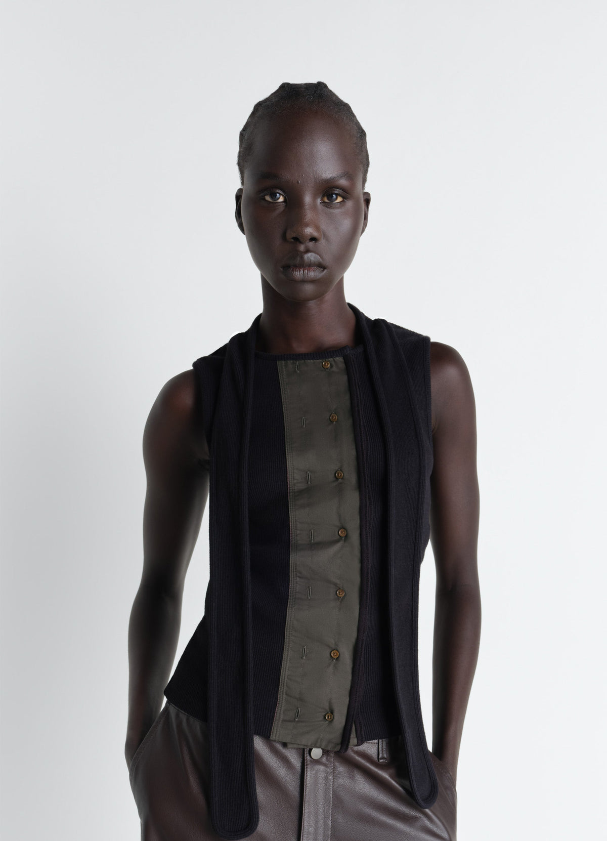 ASYMMETRICAL FITTED TOP IN COTTON LINEN RIB JERSEY
