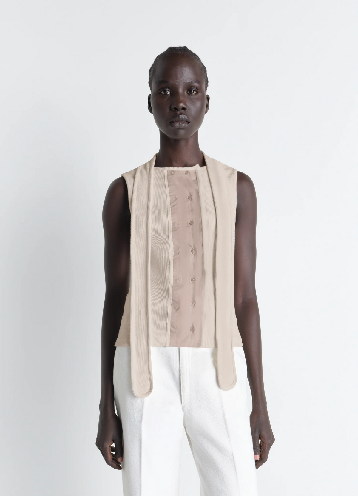 ASYMMETRICAL FITTED TOP IN COTTON LINEN RIB JERSEY