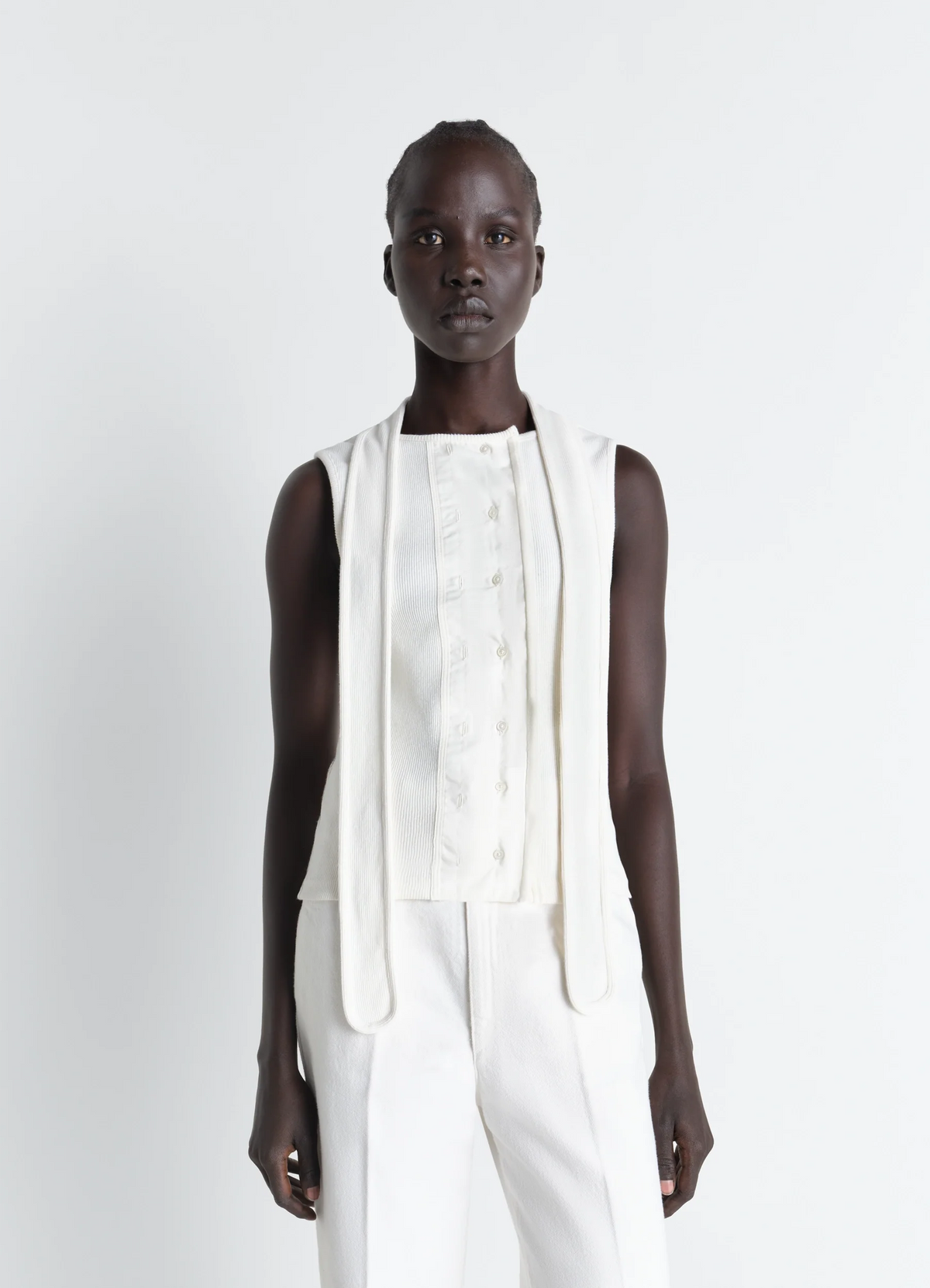 ASYMMETRICAL FITTED TOP IN COTTON LINEN RIB JERSEY