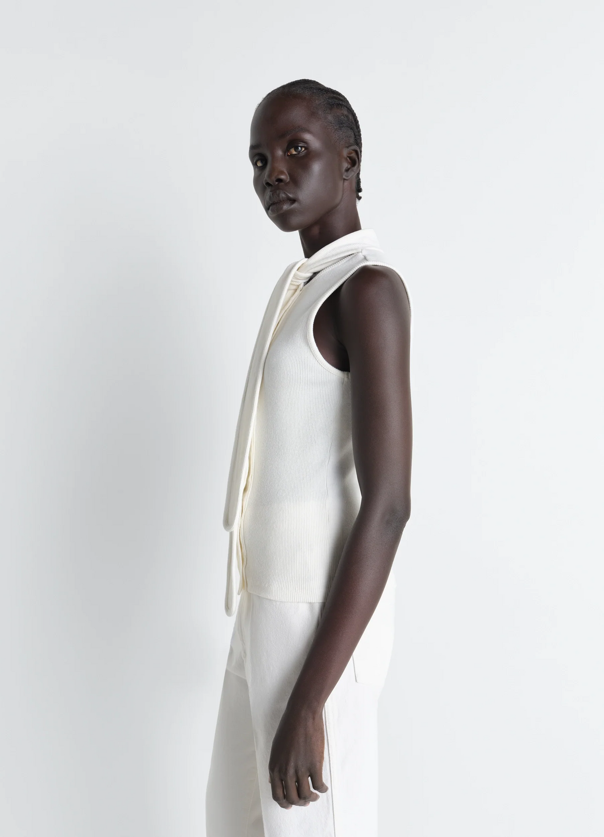 ASYMMETRICAL FITTED TOP IN COTTON LINEN RIB JERSEY