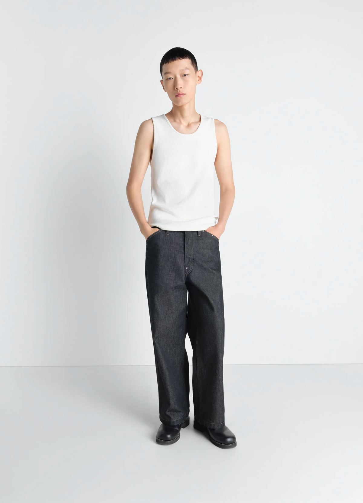 RIB TANK TOP IN COTTON LINEN RIB JERSEY