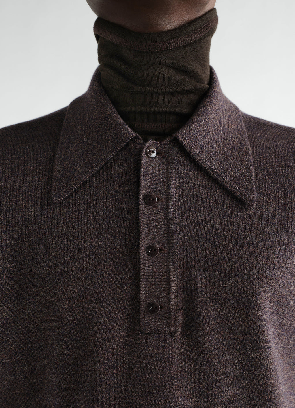 LS KNITTED POLO TOP IN MOULINE FINE MERINO WOOL