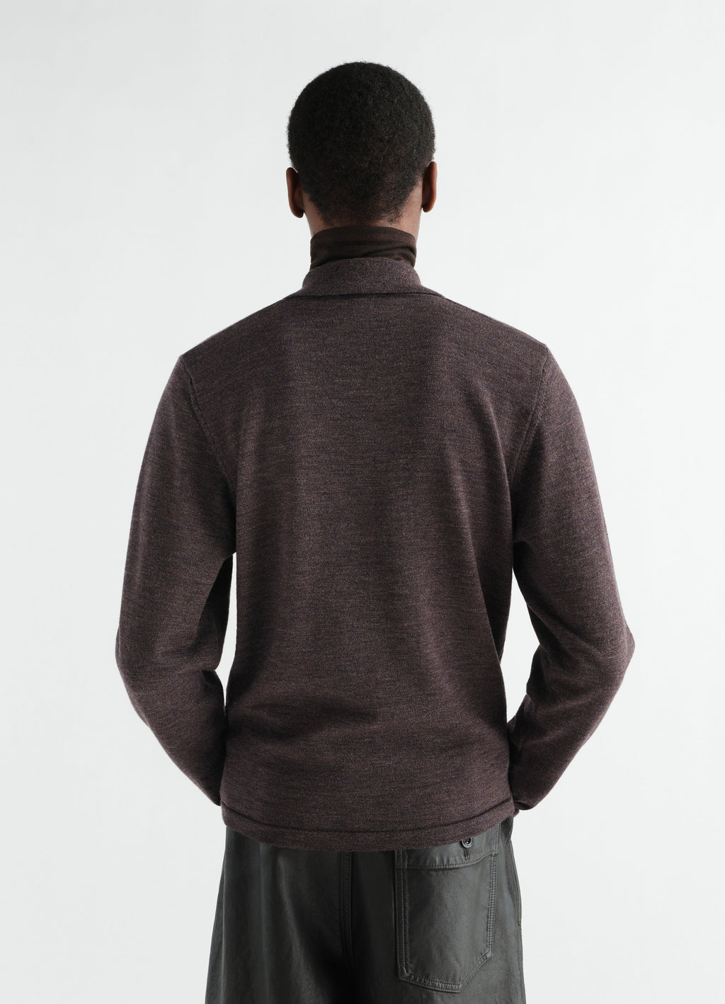 LS KNITTED POLO TOP IN MOULINE FINE MERINO WOOL